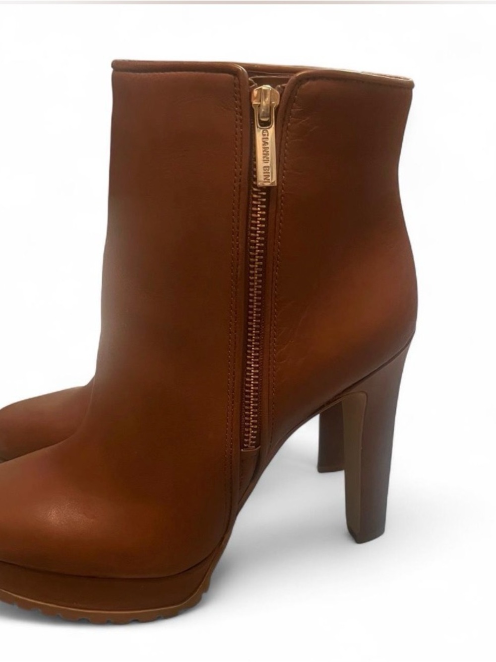 Gianni Bini Cognac Brown Leather High Heel Ankle Boots